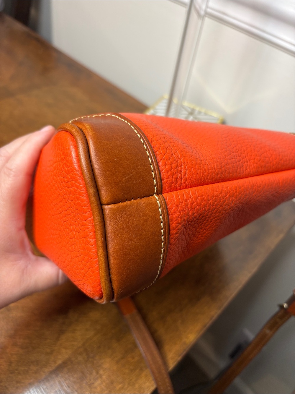Dooney & Bourke Pebbled Grain Crossbody Orange Leather Bag with Red Interior - Picture 7 of 16